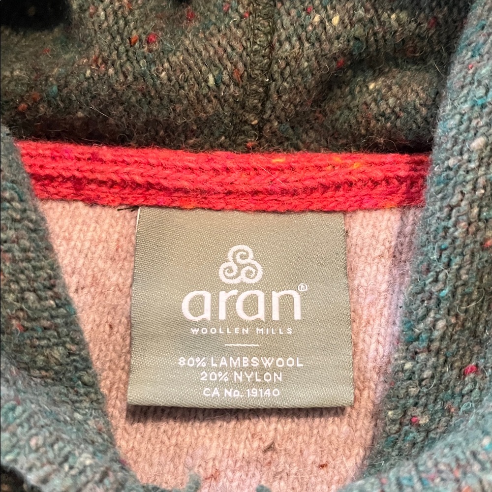 Aran Woolen Mills Green Speckled Cable Knit Lambswool Hooded Pullover Sweater M - Picture 8 of 11